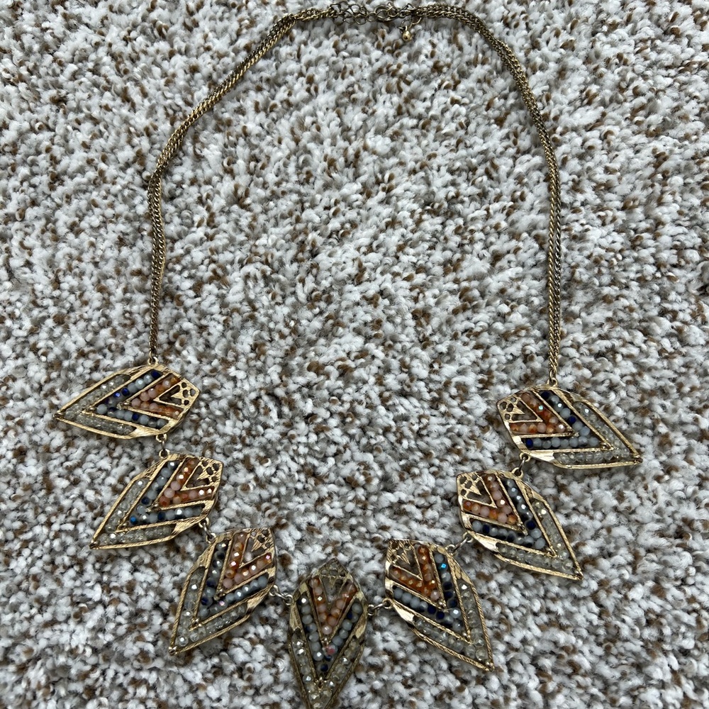 Elegant Muted Gold and Multi-Color Statement Necklace